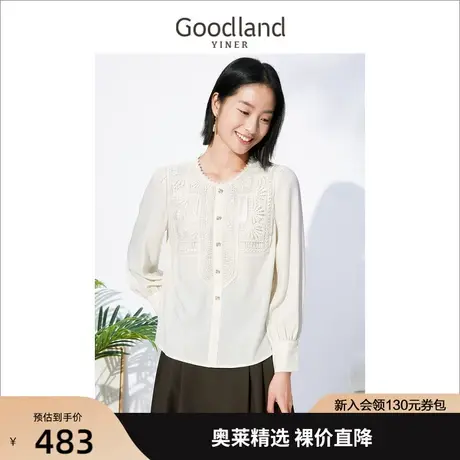 音儿美地女装2022秋季新款法式设计感上衣长袖蕾丝花边衬衫商品大图