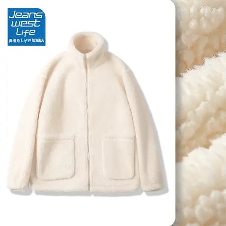 真维斯LIFE外套女秋冬2023新款爆款奶系穿搭加绒加厚颗粒绒开衫潮商品大图