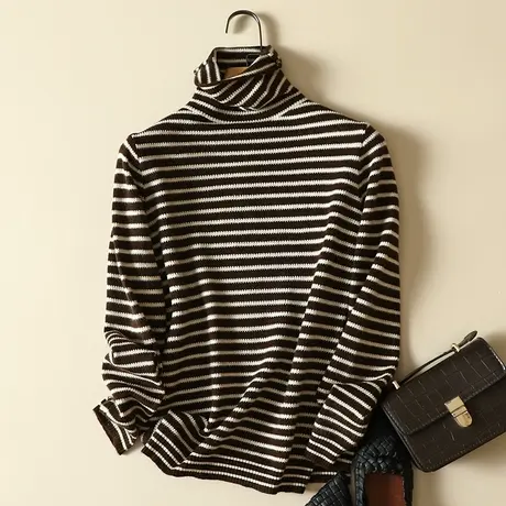条纹针织衫百搭宽松高领打底衫女秋冬长袖毛衣2023新款潮内搭上衣商品大图