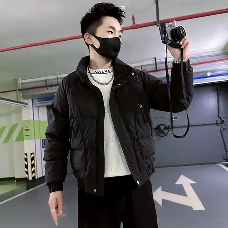 2023年冬季新款纯色立领棉衣男潮牌重磅保暖加厚立领冬装棉服外套商品大图