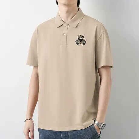 翻领t恤男士短袖2024新款冰丝凉感polo衫保罗上衣服小熊有领半袖商品大图