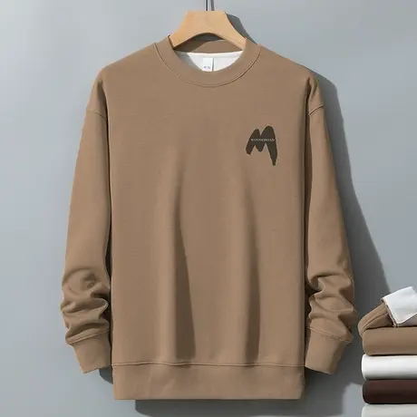 350g重磅摇粒绒卫衣男秋冬款加绒加厚圆领无帽长袖t恤宽松打底衫商品大图