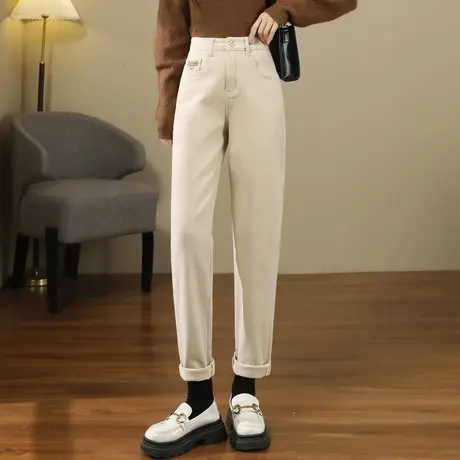 时尚气质牛仔裤2023年秋冬新款女高腰百搭纯色通勤九分哈伦裤商品大图