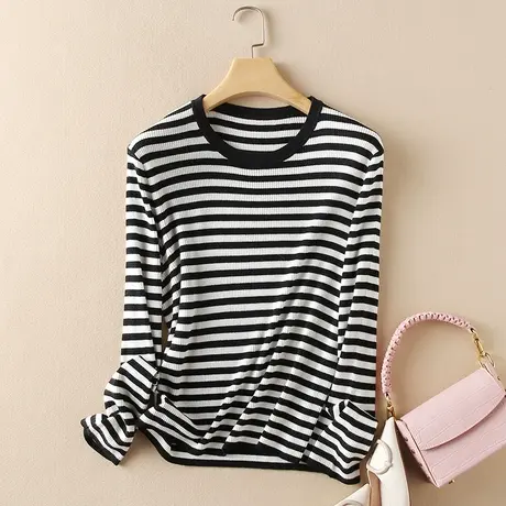 羊毛衫春装女2024新款毛衣女宽松圆领套头上衣短款爆款针织打底衫商品大图