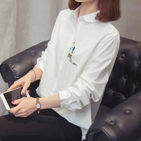 春季白衬衫女设计感绣花2023新款春秋长袖上衣女士衬衣小清新百搭图片