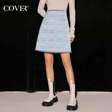 COVER冬季压线菱形格a字半身裙图片