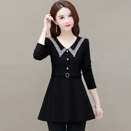 可外穿加绒打底衫女春秋冬2023新款洋气内搭长袖t恤娃娃领上衣服商品大图