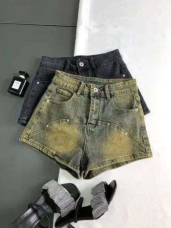 韩版简约基础弹力牛仔短裤女2023夏季新款辣妹显瘦A字包臀阔腿裤商品大图