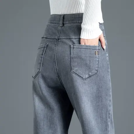 烟灰色牛仔裤女2023新款秋冬季裤子女士休闲哈伦萝卜老爹裤九分裤图片