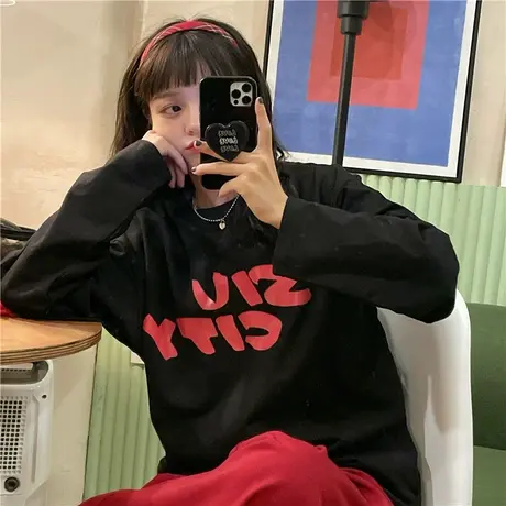 红续2023春装新款韩版慵懒风宽松韩版盐系少女长袖卫衣女ins潮图片