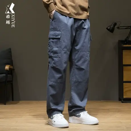希越重磅休闲裤子男士2023秋冬潮牌直筒工装裤宽松大码纯棉阔腿裤商品大图