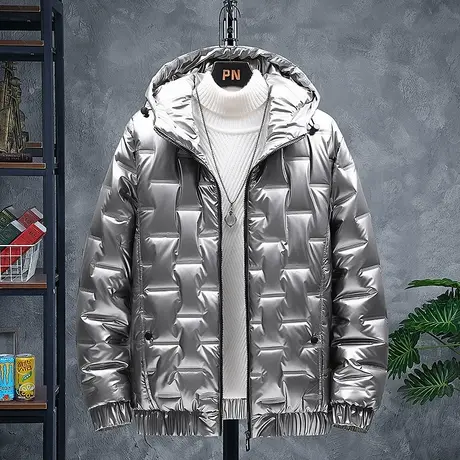 2022新款男士羽绒服冬装连帽外套冬季亮皮防水潮流棉服亮面棉衣男商品大图
