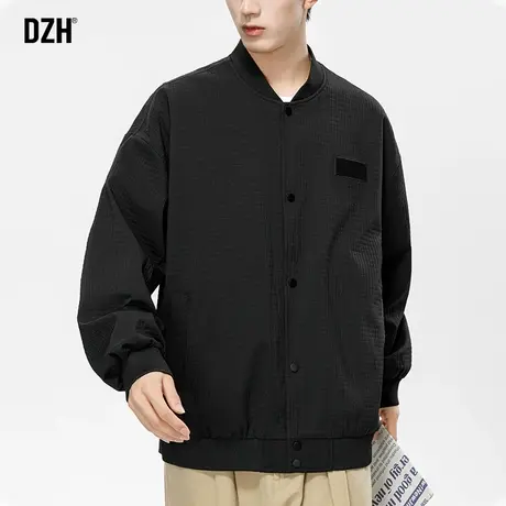 男士黑色棒球服男秋季华夫格工装夹克男款2024新款高级感秋装外套图片
