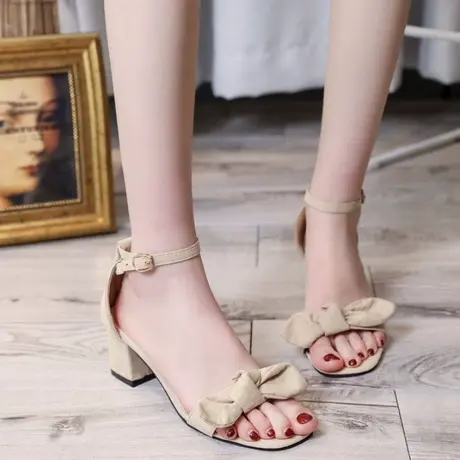 2023仙女夏韩版学生女鞋中跟凉鞋女粗跟一字扣ulzzang新款罗马鞋商品大图