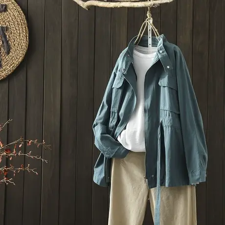 枫谜20年秋装新款文艺复古中长款风衣女韩版宽松休闲立领外套上衣图片