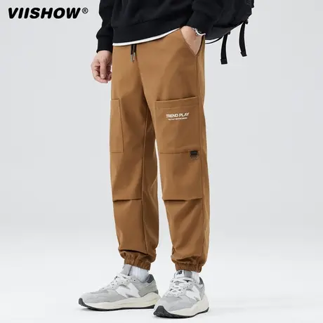 VIISHOW多口袋工装裤秋冬款潮牌宽松男生机能风束脚休闲加绒长裤商品大图