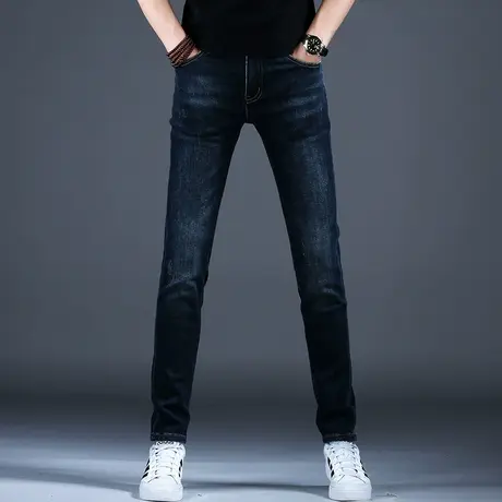 秋冬季男士牛仔裤男款蓝色弹力百搭精致小脚修身裤子2023美式潮牌商品大图