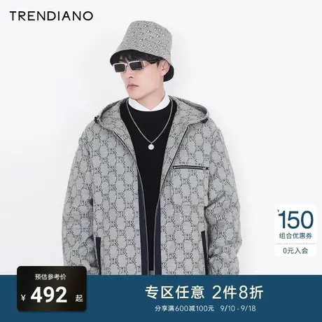 TRENDIANO潮牌官方秋季男装时尚复古TR提花老花连帽夹克外套男士商品大图