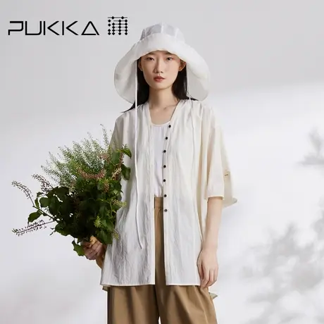 蒲PUKKA原创设计夏季新中式V领显瘦宽松休闲绣花衬衫商品大图