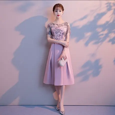 晚礼服平时可穿高贵婚宴妈妈装结婚喜婆婆装年轻婚礼中年连衣裙女图片