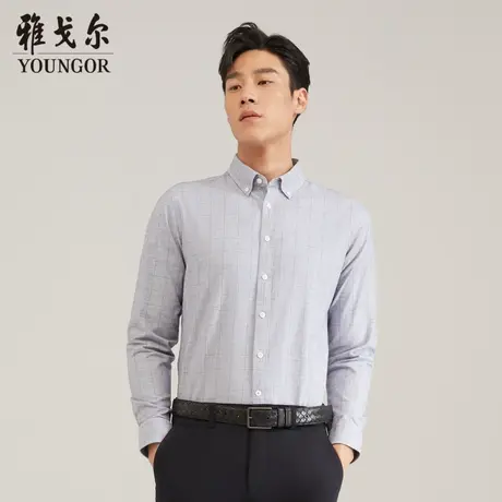 【七七酱专享】雅戈尔绒面秋季新款商务休闲纯棉保暖格纹长袖衬衫图片