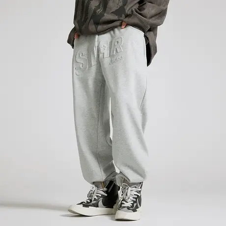 Nuthink日系原宿风钢印长裤男潮加绒加厚潮牌ins宽松休闲裤春季商品大图