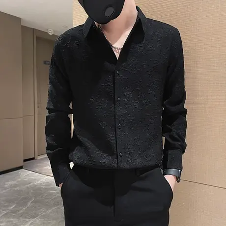 春季时尚休闲个性长袖衬衫花卉设计感发型师夜店韩版修身ins衬衣商品大图