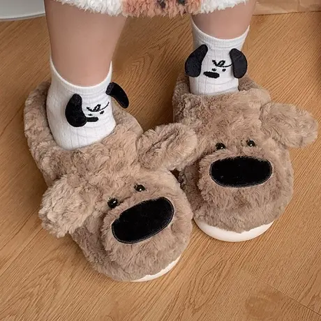 厚底棉拖鞋女秋冬季憨憨大鼻狗毛毛绒保暖学生包头外穿踩屎感棉拖商品大图