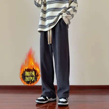 博澳绒卫裤男秋冬季2023新款阔腿重磅直筒灯芯绒裤子运动休闲长裤商品大图