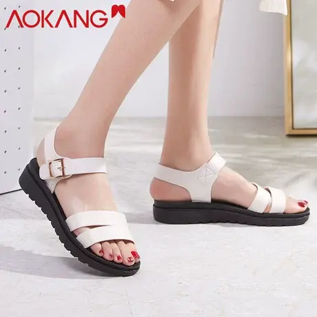 奥康凉鞋女夏季新款软底凉鞋防滑厚底中跟妈妈鞋坡跟罗马鞋商品大图