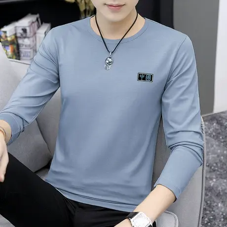 莫代尔棉长袖t恤男中国潮流印花圆领上衣服春秋季内搭打底衫体恤商品大图