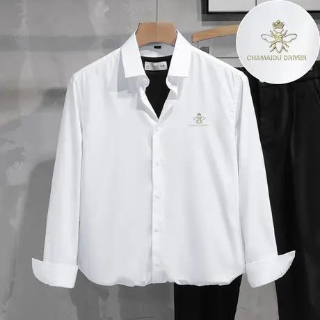 休闲衬衫男士长袖春秋季商务正装免烫抗皱白色衬衣高级感修身寸衫商品大图