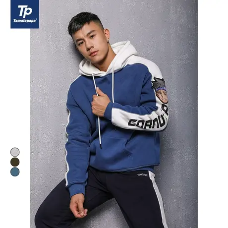 TOMATOPAPA秋冬原创新款加绒卫衣连帽运动男孩绣章加厚长袖卫衣潮商品大图