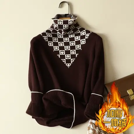 秋冬加绒毛衣女加厚一体绒内搭堆堆高领套头打底针织衫保暖上衣女商品大图