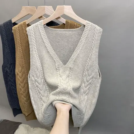 针织马甲背心外套春秋外搭2023新款女士无袖毛衣V领宽松外穿马夹图片