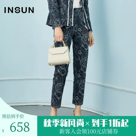 恩裳商场同款春季棉质绣花九分小脚裤直筒显瘦休闲裤女商品大图