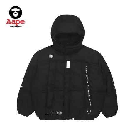 Aape旗舰店男装秋冬猿颜徽章字母印花连帽加厚夹克外套7462XXH图片