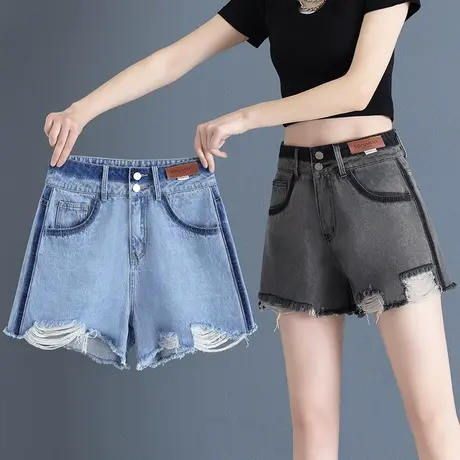 牛仔短裤女2023新款夏季韩版高腰显瘦阔腿裤打底外穿设计感直筒裤图片