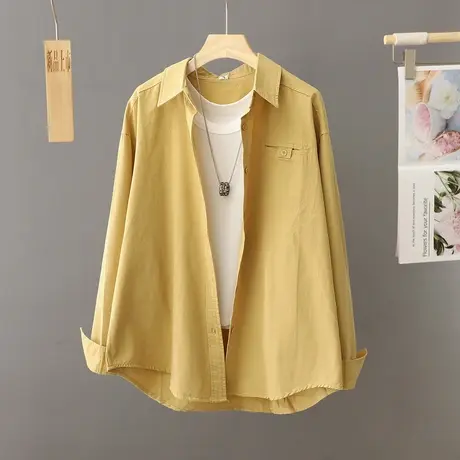 休闲衬衫外套女春秋2023新款宽松韩版复古百搭中长款衬衣开衫上衣图片