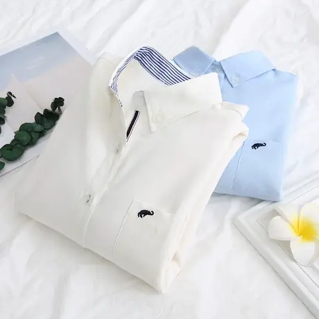 秋冬韩版简约刺绣百搭加绒加厚白衬衫女学生文艺清新保暖打底衬衣图片