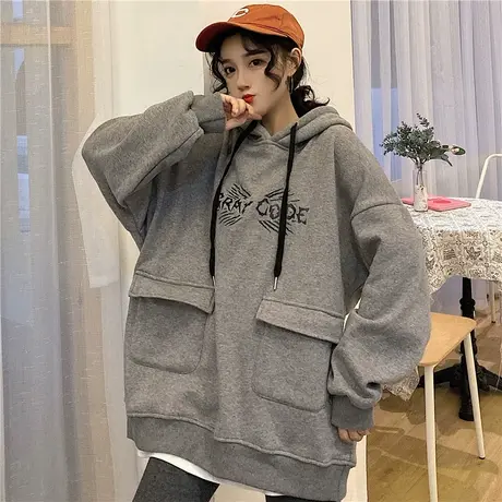 vetiver卫衣女连帽韩版宽松bf慵懒风加绒加厚ins超火cec外套洋气商品大图