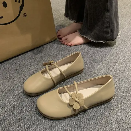 平底单鞋女夏晚晚温柔鞋2023新款仙女风配裙子一脚蹬玛丽珍豆豆鞋商品大图
