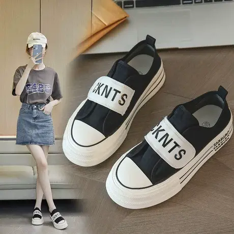 2023夏季新款魔术贴厚底帆布鞋薄款透气板鞋女ins休闲百搭小白鞋商品大图