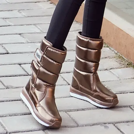 冬季东北女款加绒雪地靴女士中筒高筒加厚棉鞋女平底户外保暖短靴图片