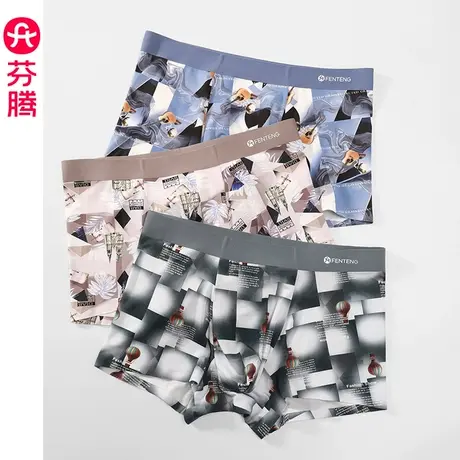 芬腾内裤男士抗菌莫代尔薄款四角裤青年男生运动平角裤短裤头裤衩图片