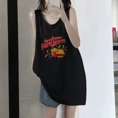 美式复古纯棉吊带运动坎肩背心无袖t恤女夏季外穿宽松篮球服上衣商品大图