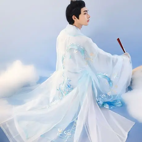 【如梦霓裳丨龙曜】原创明制汉服男装中国风刺绣白蓝色道袍夏秋季图片