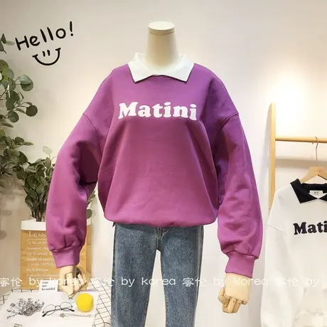 小众polo领加绒卫衣韩国东大门2020冬季版ins慵懒风卫衣宽松上衣商品大图