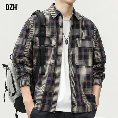 男士复古格子衬衫男高级感痞帅2023新款宽松长袖上衣休闲衬衣外套商品大图