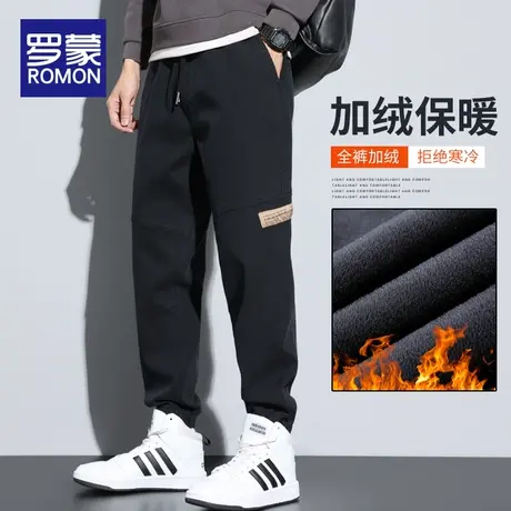 罗蒙裤子男士秋冬款宽松束脚潮牌工装冬季新款加绒加厚休闲长裤男商品大图